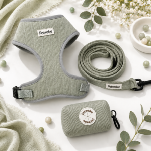 Petwelve Herringbone Tweed 3 In 1 Dog Walking Set, No Pull Soft Padded Harness + Matching Leash + Poop Bag Holder Bundle for Small Medium Dogs